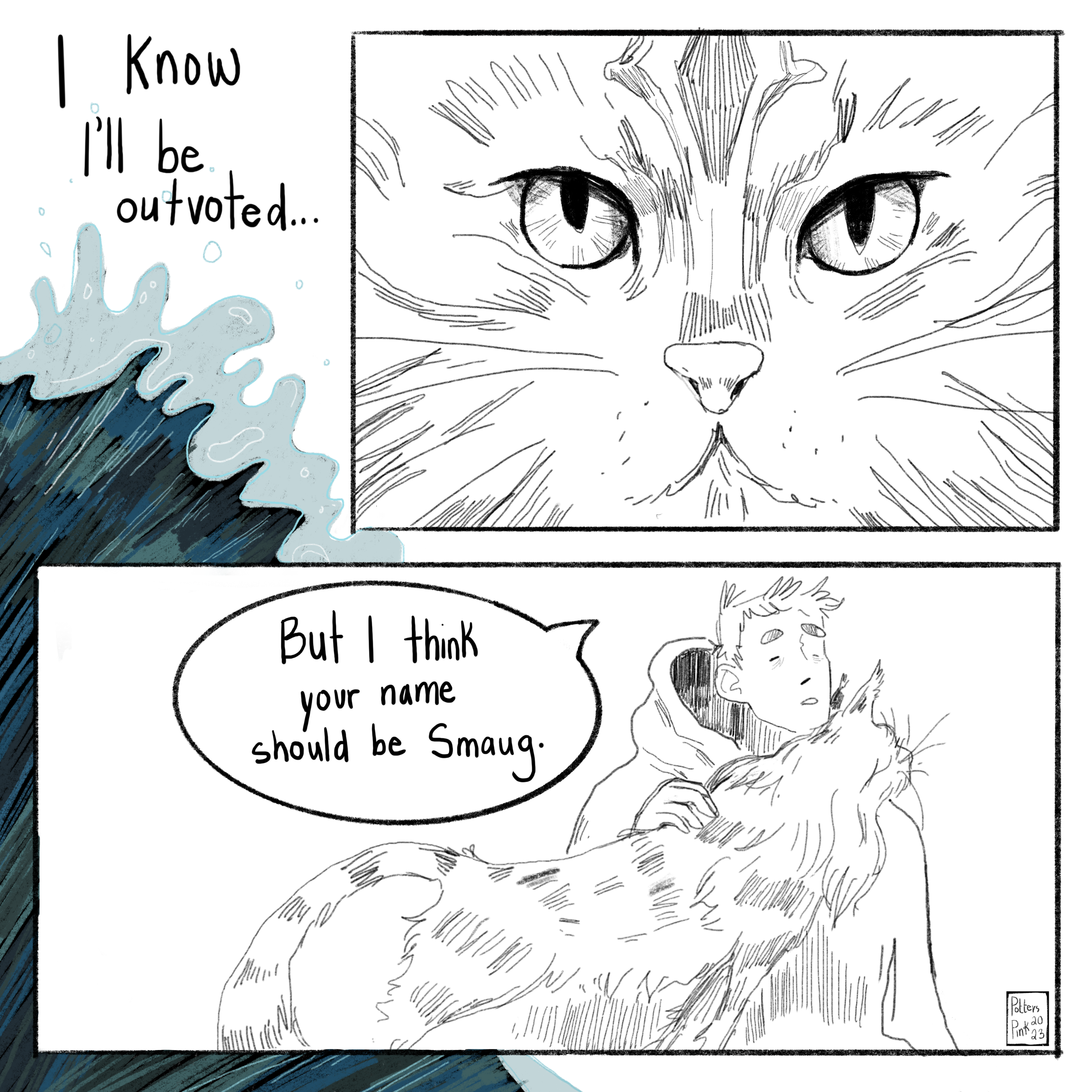 Steve can still feel the edges of the nightmare, but he tries to distract himself with the cat. He wants to name her Smaug, but he thinks that he'll be outvoted. 