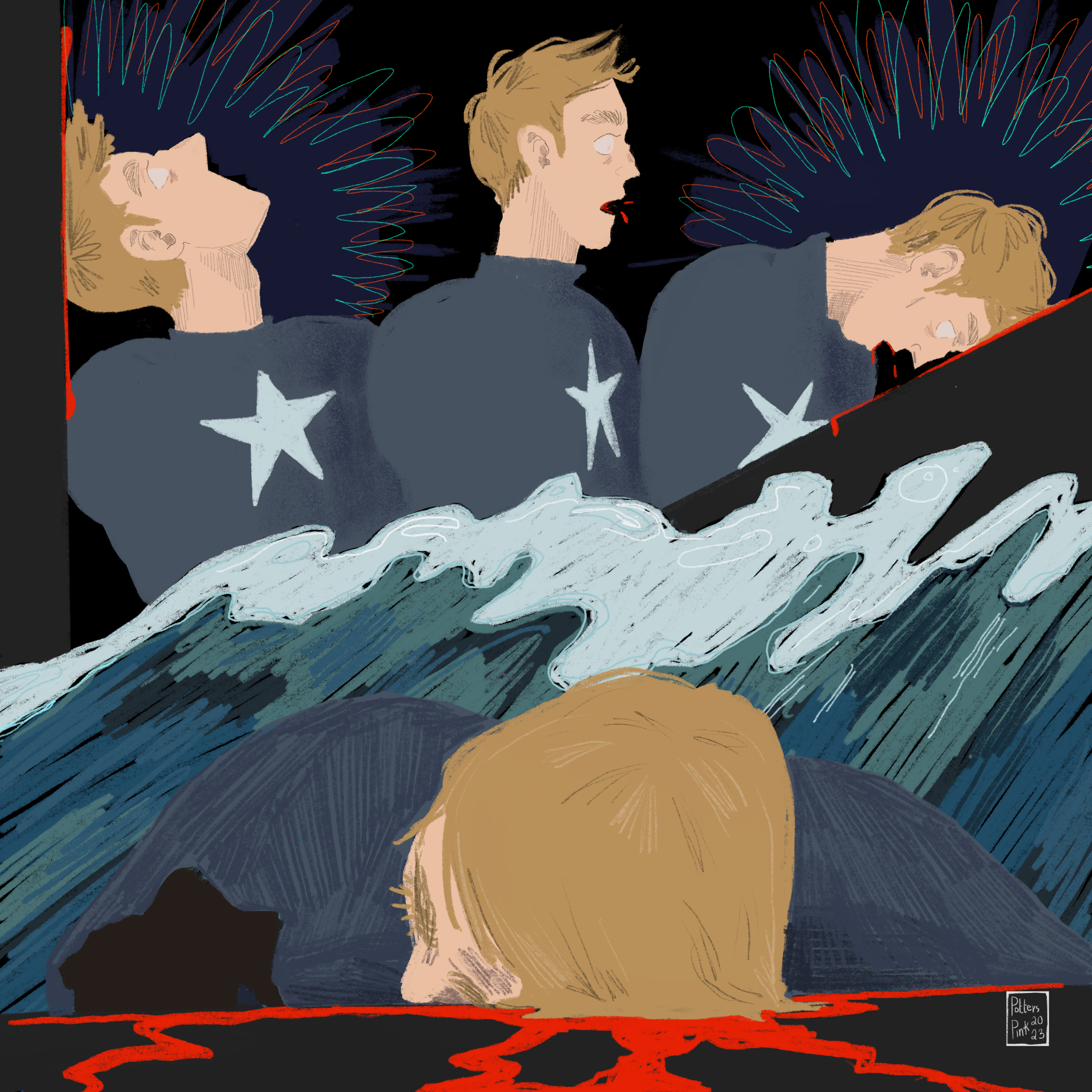 The tesseract glow is still all around and Steve is shocked by the impact of the crash. He falls forward onto the control panel of the ship. 