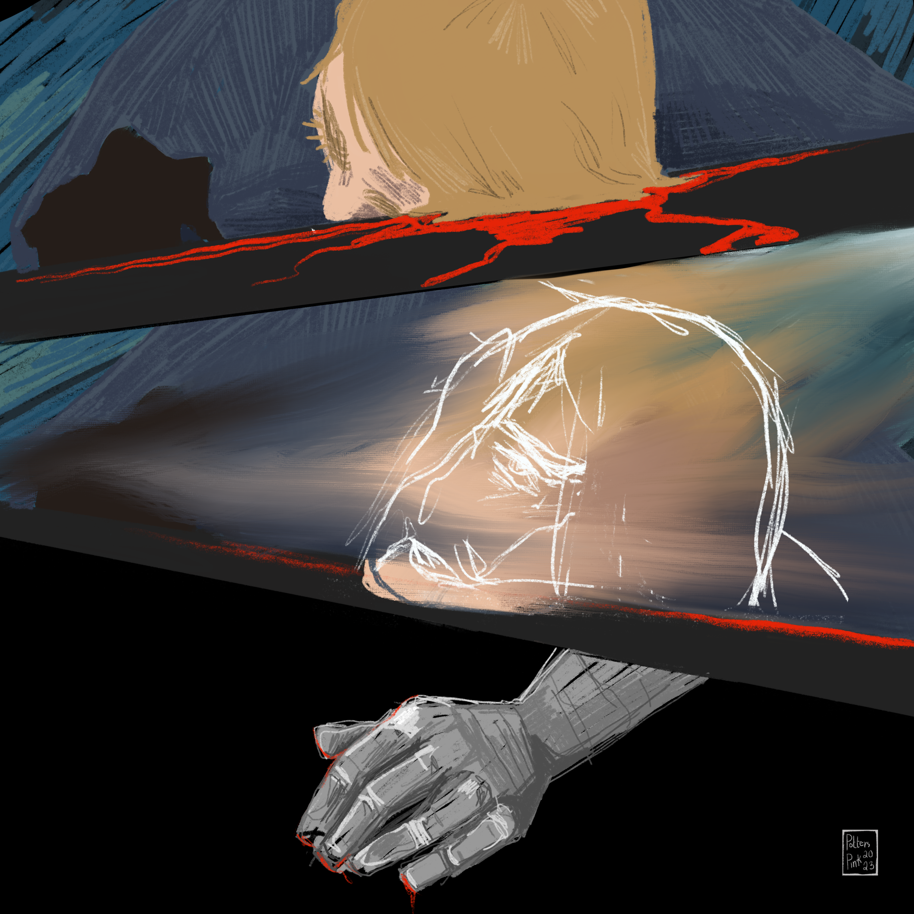 Steve slowly gathers himself, but then from the shadows, a metal arm reaches forward. 