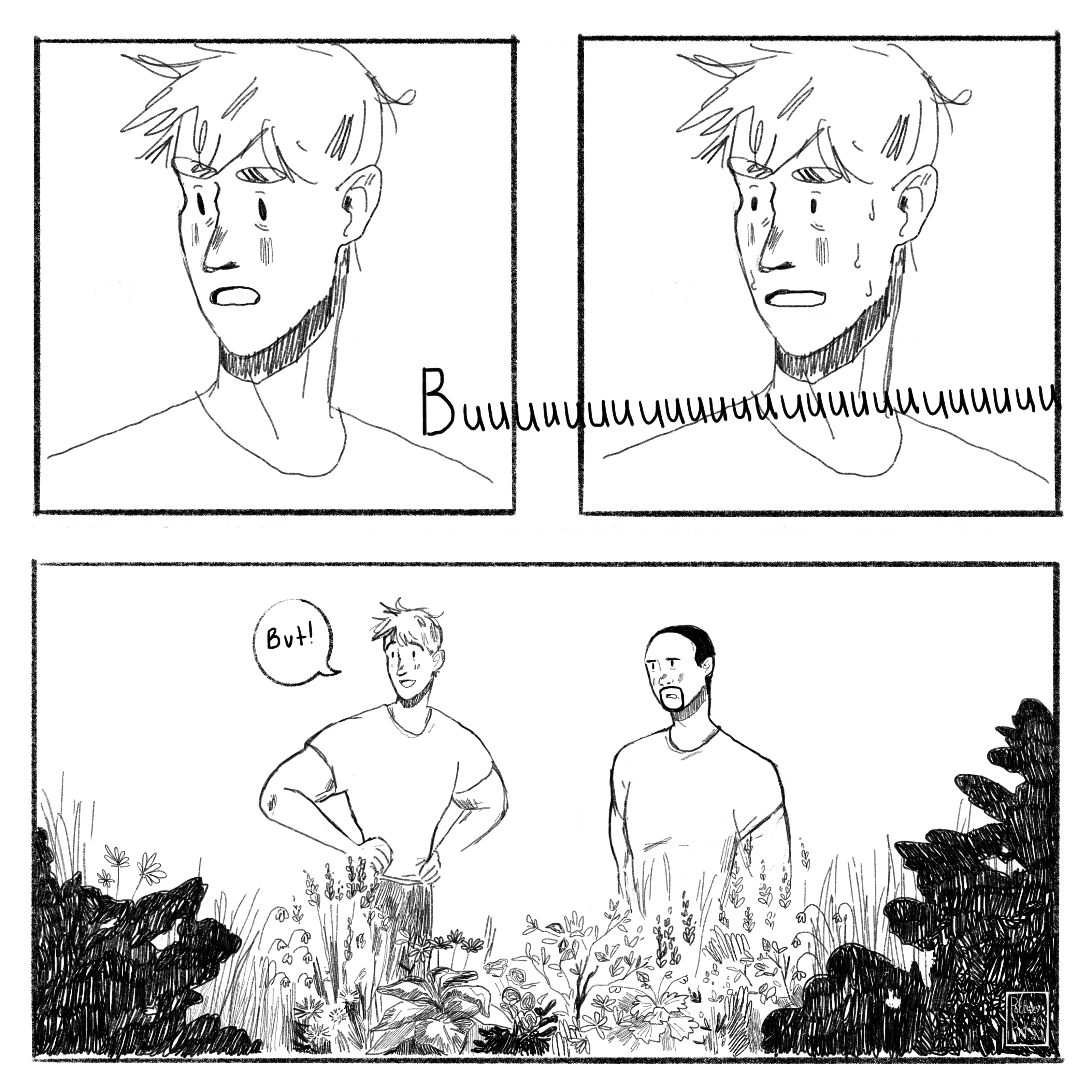 Page 4. Steve starts speaking again, dragging out the “Buuuuuuuuuuuuuuu” until he settles on the word “but”. Sam is not impressed. 